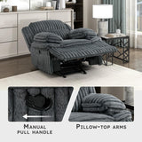 Lexicon Manual Glider Recliner Chair, Corduroy Manual Tab Pull Reclining Chair with Pillow Top Arms, Plush Cushions, Cozy Theater-Style Accent for Living Room/Bedroom, Easy Assembly, Dark Gray Lexicon