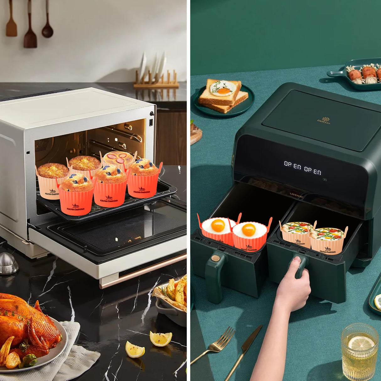 Air Fryer Baking Ramekins – Premium Food-Grade Silicone Mold Cups – Easy Release Nonstick Bakeware Set, 4-Pack for Eggs, Muffins, Cupcakes, Puddings, Tarts, Custards, and More! Kitchen Essentials