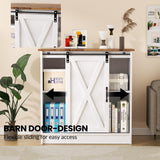 SOFTLYNICE White Coffee Bar Cabinet with Storage, Farmhouse Coffee Bar Cabinet, Coffee Bar Table with Sliding Barn Door, Suitable for Kitchen, Dining Room and Living Room SOFTLYNICE