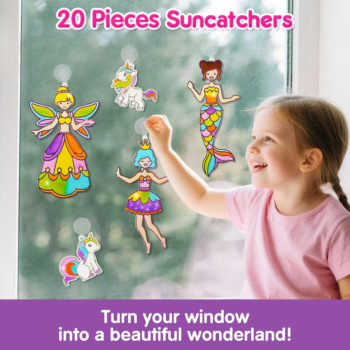 Mocoosy Princess Window Art Kit, DIY Suncatcher Arts and Crafts Kit for Kids Ages 6-8 9-12, Stained Glass Window Art Painting Set for Girls, Unicorn Toys Birthday Gift for Girls 4 5 7 9 10 Years Old Mocoosy