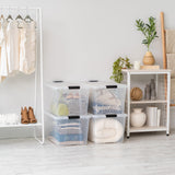 IRIS USA 72 Qt Stackable Plastic Storage Bins with Lids, 4 Pack - BPA-Free, Made in USA - See-Through Organizing Solution, Latches, Durable Nestable Containers, Secure Pull Handle - Clear Iris Ohyama