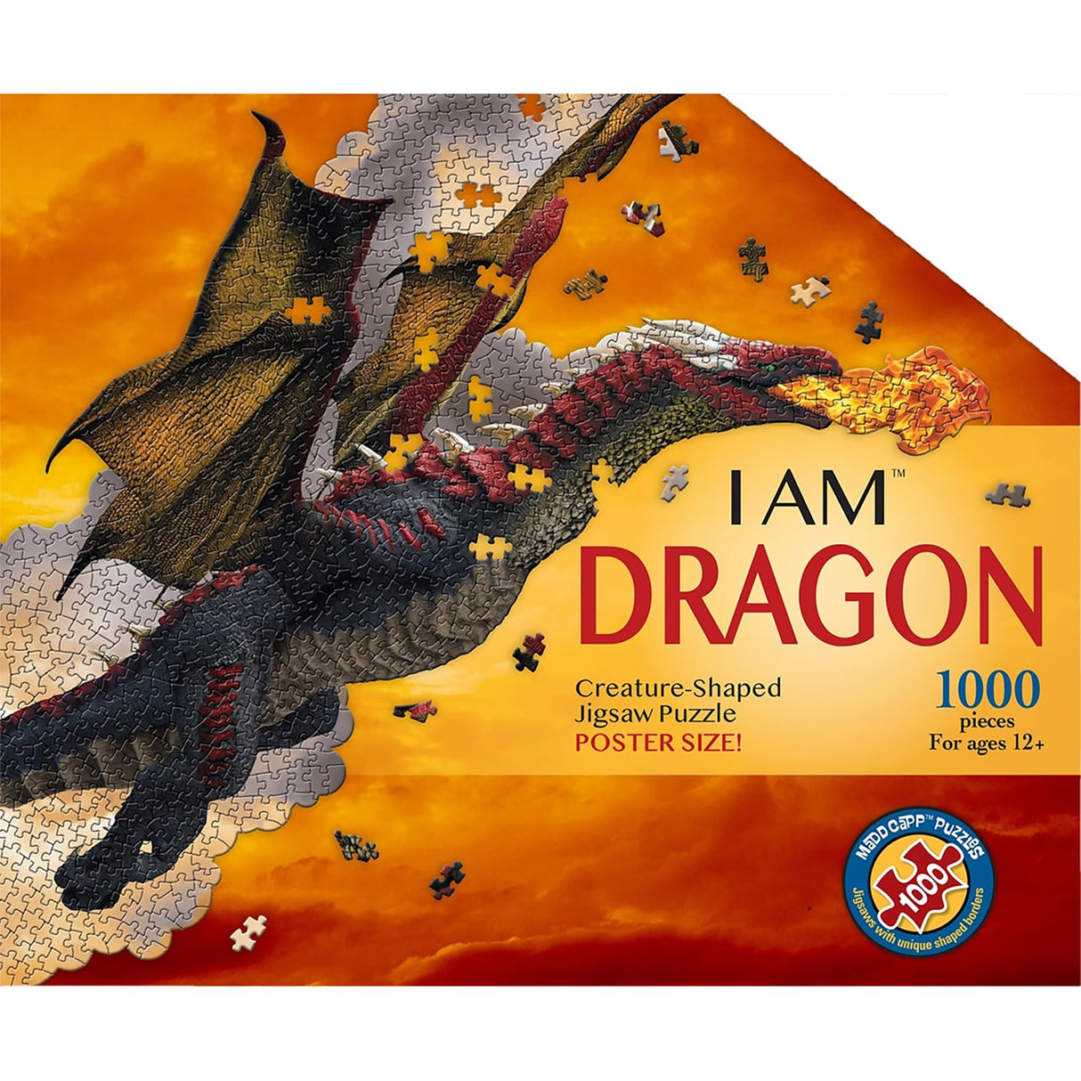 Madd Capp: I Am Dragon - 1000 Piece Dragon Shaped Jigsaw Puzzle, 41x20 Finished Size, Includes Educational Fun Fact Booklet, Fantasy Puzzle Madd Capp