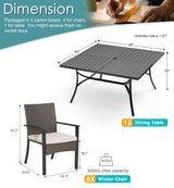 PHI VILLA 9 Pieces Square Outdoor Dining Table Set for 8, 60” Large Metal Steel Dining Table & Rattan Wicker Chairs with Cushions, Dining Furniture Set for Patio, Deck, Yard, Porch PHI VILLA