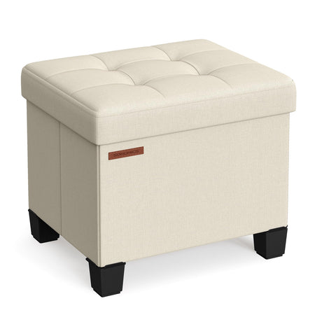 SONGMICS Storage Ottoman, Small Ottoman Foot Rest with Legs, 12.6 x 15.8 x 13.2 Inches Foot Stool, Ottoman with Storage, Load up to 660 lb, for Living Room, Bedroom, Dorm, Cream White ULSF012W01 SONGMICS