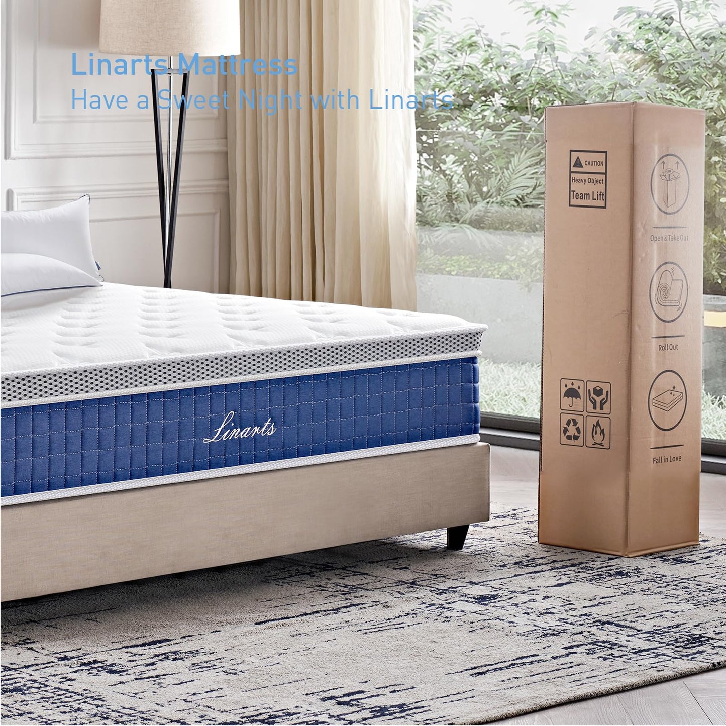 LINARTS Queen Mattress, 12 Inch Queen Size Hybrid Mattress in a Box with Pocket Spring & Soft Knitted Fabric for Comfort, Motion Isolation, Pressure Relief, Edge Support, Improve Sleep, Medium Firm