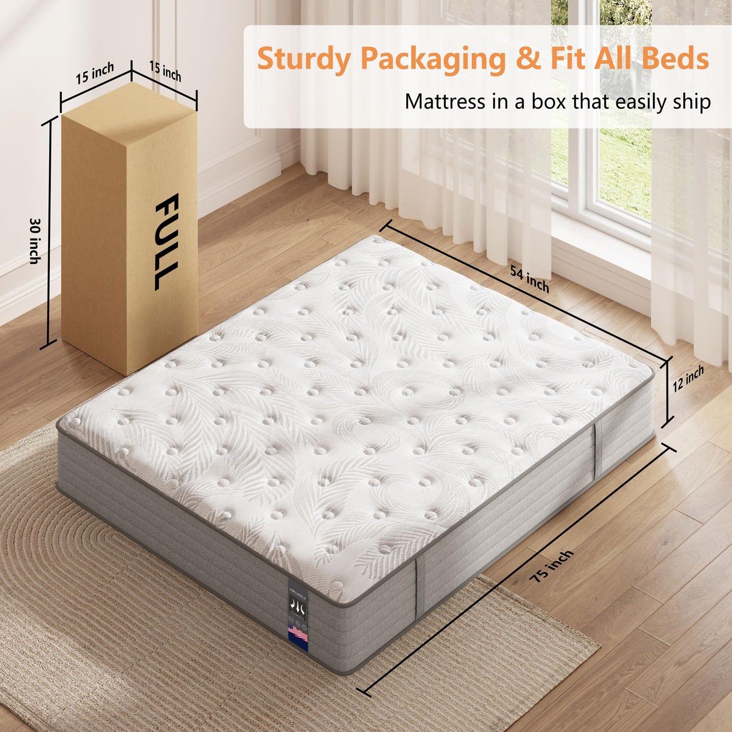 Full Size Mattress 12 inch, Hybrid Memory Foam Mattress with Pocket Springs, Full Mattress in a Box, Colchones Full, Medium Firm, Motion Isolation, Pressure Relief, Upgraded Support, CertiPUR-US