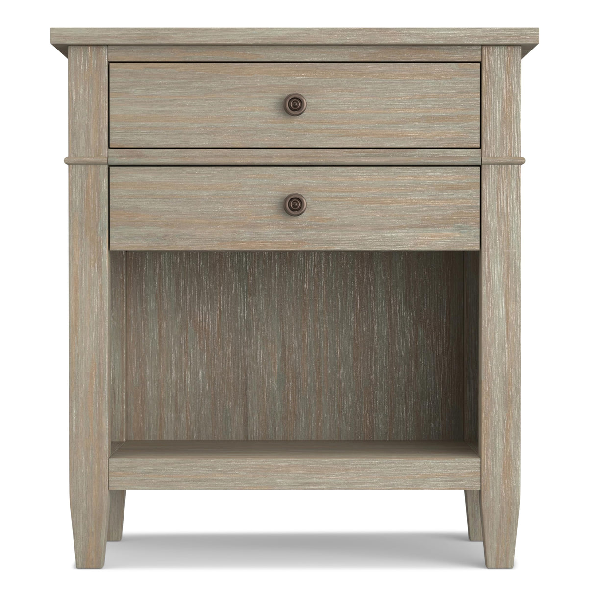 SIMPLIHOME Carlton 24 inches Wide Night Stand, Bedside table, Distressed Grey SOLID WOOD, Rectangle, with Storage, 2 Drawers and 1 Shelf, For the Bedroom, Contemporary Modern SIMPLIHOME