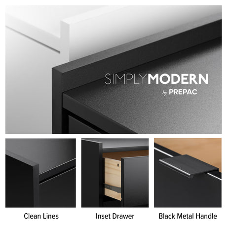 Prepac Simply Modern 6-Drawer Double Dresser for Bedroom, Chest of Drawers, Modern Bedroom Furniture, 52.5” wide x 16” deep x 29.5” tall, Black Prepac