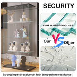 Mcltopz 64.7'' 4-Shelf Glass Display Cabinet with 2 Doors & LED Lights,Glass Curio Cabinet Display Case,5mm Tempered Glass Storage Cabinet,Floor Standing Bookshelf for Living Room Bedroom Office Black Mcltopz