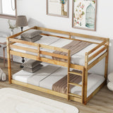 Low Bunk Beds Twin Over Twin Floor Bunk Bed Frame Junior Loft Bed for Kids Boys Girls Teens, Natural Bellemave