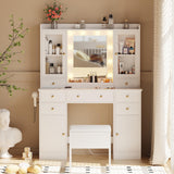 HUANLEGO Vanity Desk with Mirror and Lights, White Vanity Mirror with Lights Desk and Chair &7 Drawers, Cabinets Makeup Vanity Table with with Stool for Bedroom 3 Lights Mode and Brightness Adjusted HUANLEGO