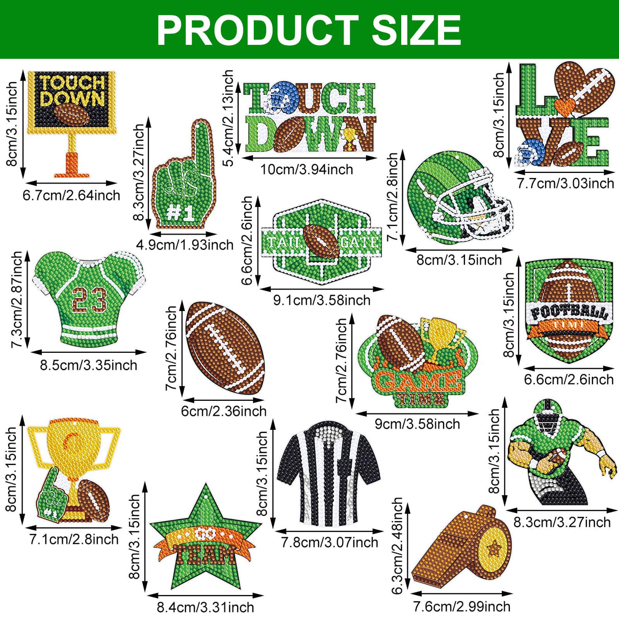 BBTO 15 pcs Football Diamond Art Keychains 5d Diamond Painting Keychain Football Party Decoration DIY Ornaments Pendant Kits for Adult BBTO