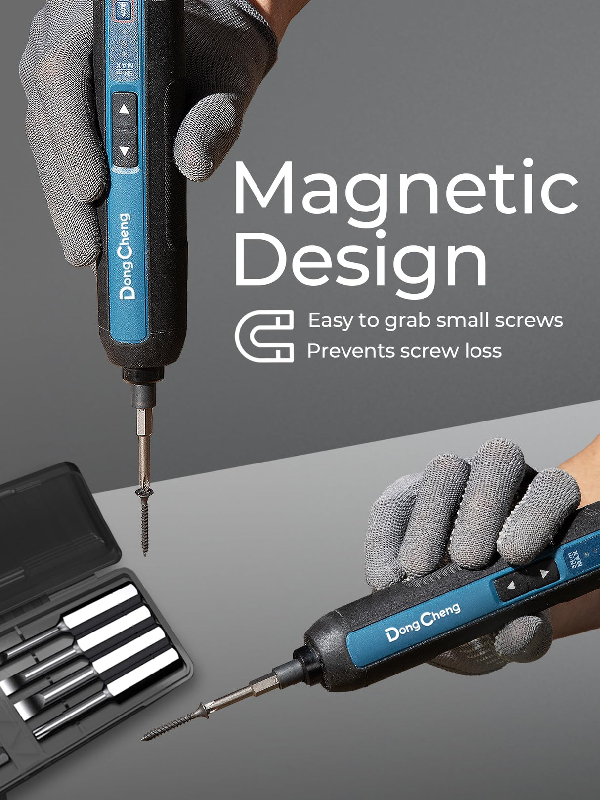 DongCheng 4V Cordless Electric Screwdriver, 2000mAh Battery Powered Rechargeable Screwdriver with 3 Torque Setting Up to 5N.m, 300RPM, Dual LED Lights, 8pcs 2-Inch Magnetic Screw Bits for Home DIY Dong Cheng