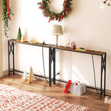 MAHANCRIS 2 Pack Narrow Sofa Table with Charging Station, 39.4" L x 5.9" W x 29" H, Skinny Console Table, Long Entryway Table, Hallway Table, Couch Table with Power Outlets, Rustic Brown CTHR151E01S2 MAHANCRIS