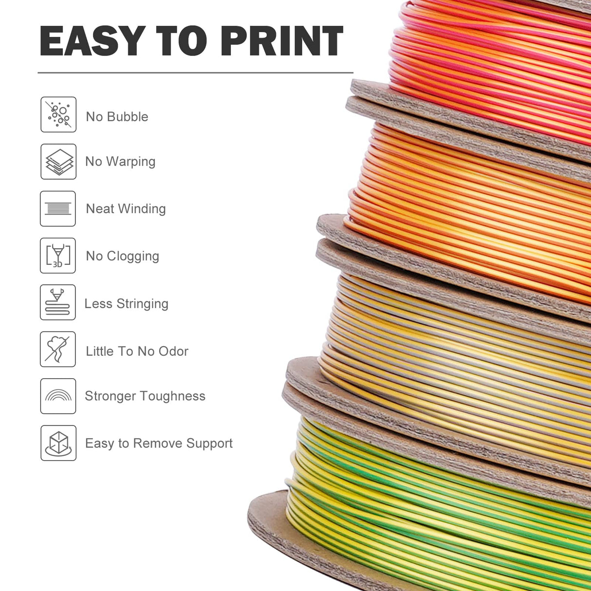 ERYONE Silk Dual Color Filament PLA 3D Printer 1.75mm +/- 0.03mm, Silk Coextrusion PLA Shiny Filament 0.25kg/Spools,4Pack(2.2lbs), Glod&Copper, Gold&Silver, Red&Glod, Yellow&Green ERYONE