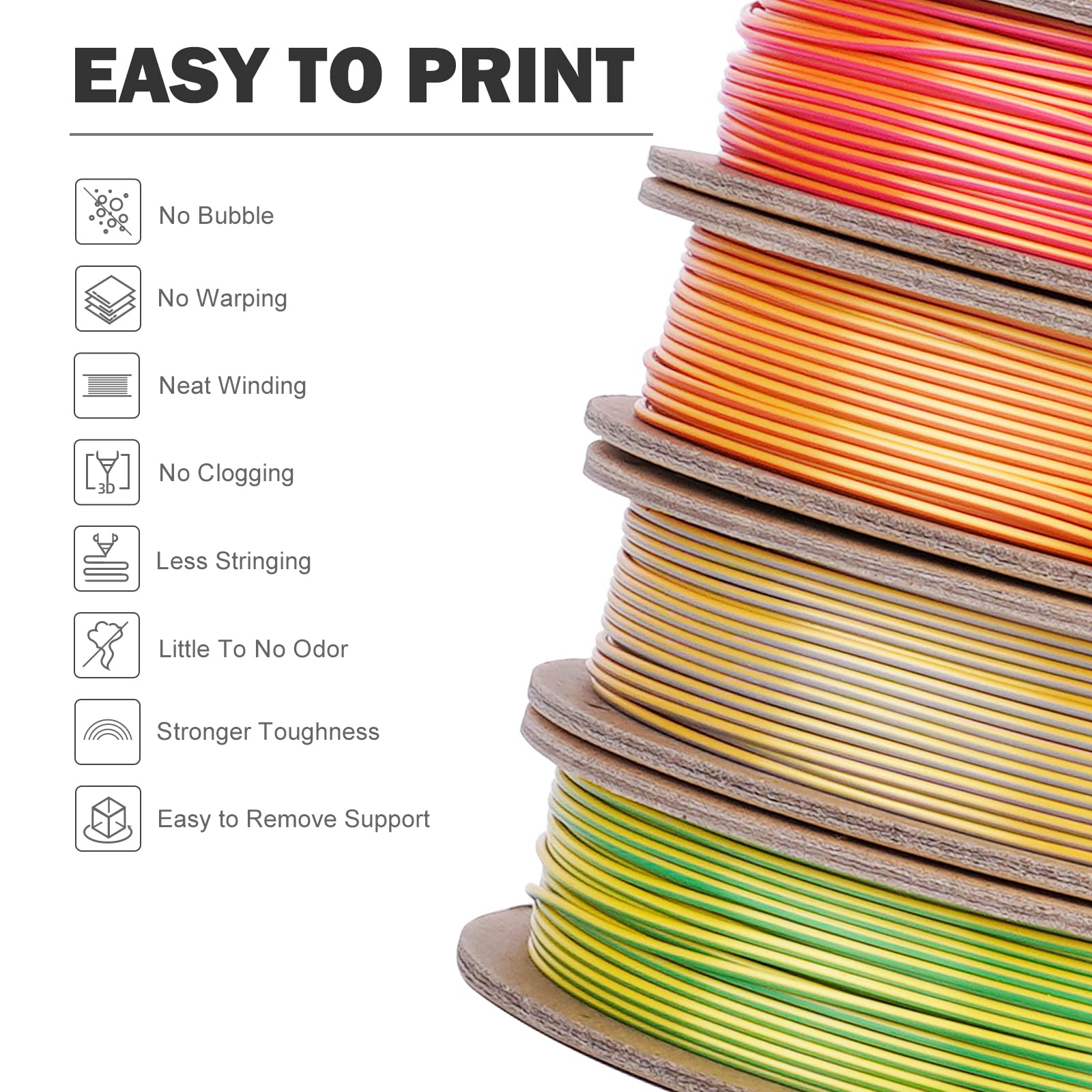 ERYONE Silk Dual Color Filament PLA 3D Printer 1.75mm +/- 0.03mm, Silk Coextrusion PLA Shiny Filament 0.25kg/Spools,4Pack(2.2lbs), Glod&Copper, Gold&Silver, Red&Glod, Yellow&Green - WoodArtSupply