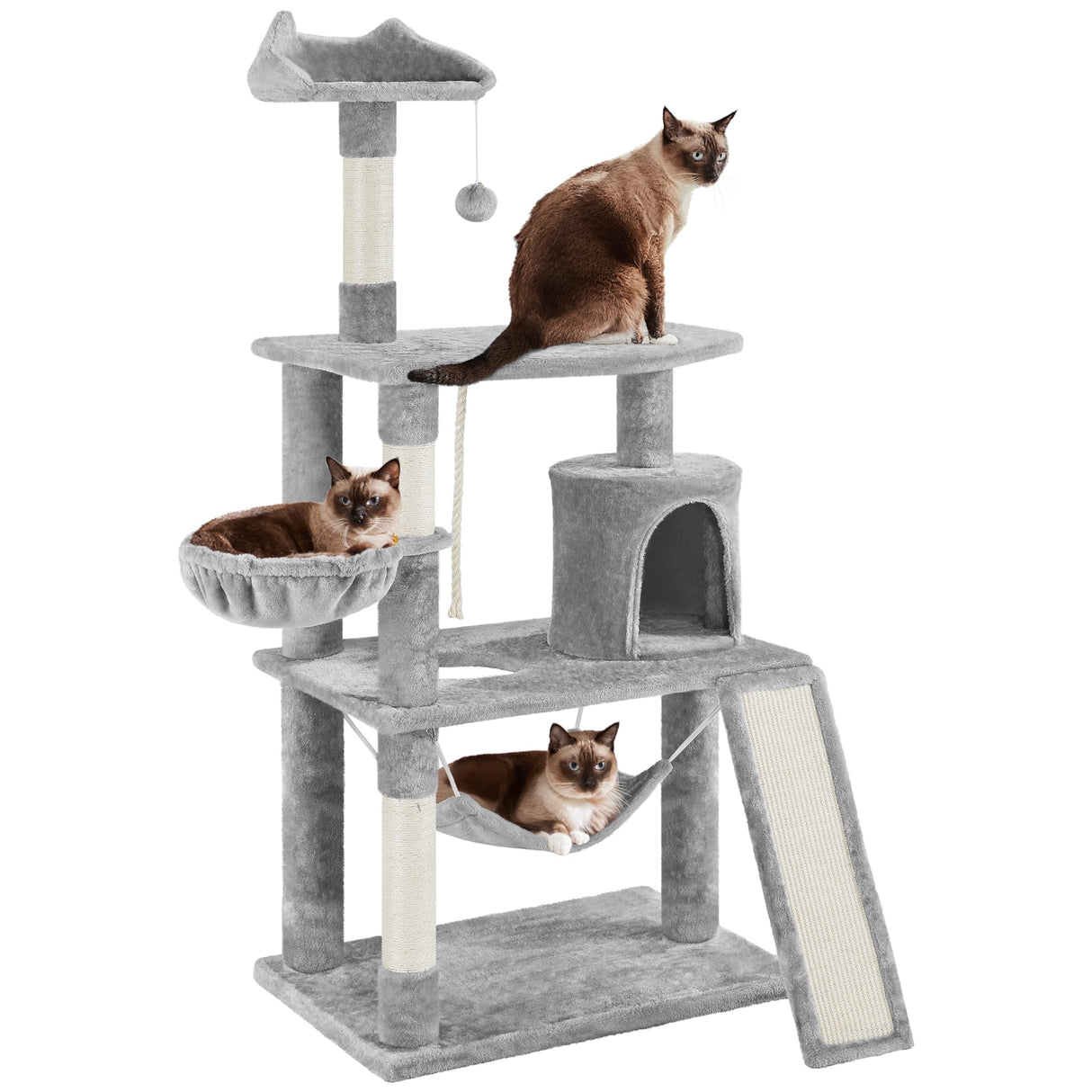 Yaheetech 63.5in Multi-Level Cat Tree Tower Condo with Scratching Posts, Platform & Hammock, Cat Activity Center Play Furniture for Kittens, Cats, and Pets Yaheetech