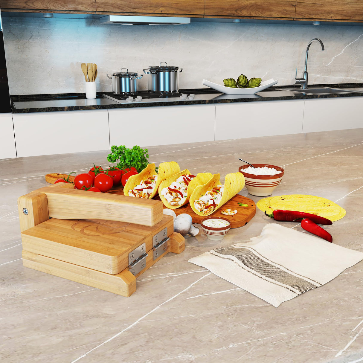 panan Wooden Tortilla Press Mexican Tortillera Presser Made from Natural Food-Grade Bamboo Wood Pataconera with Recipes eBook (Square 6") panan