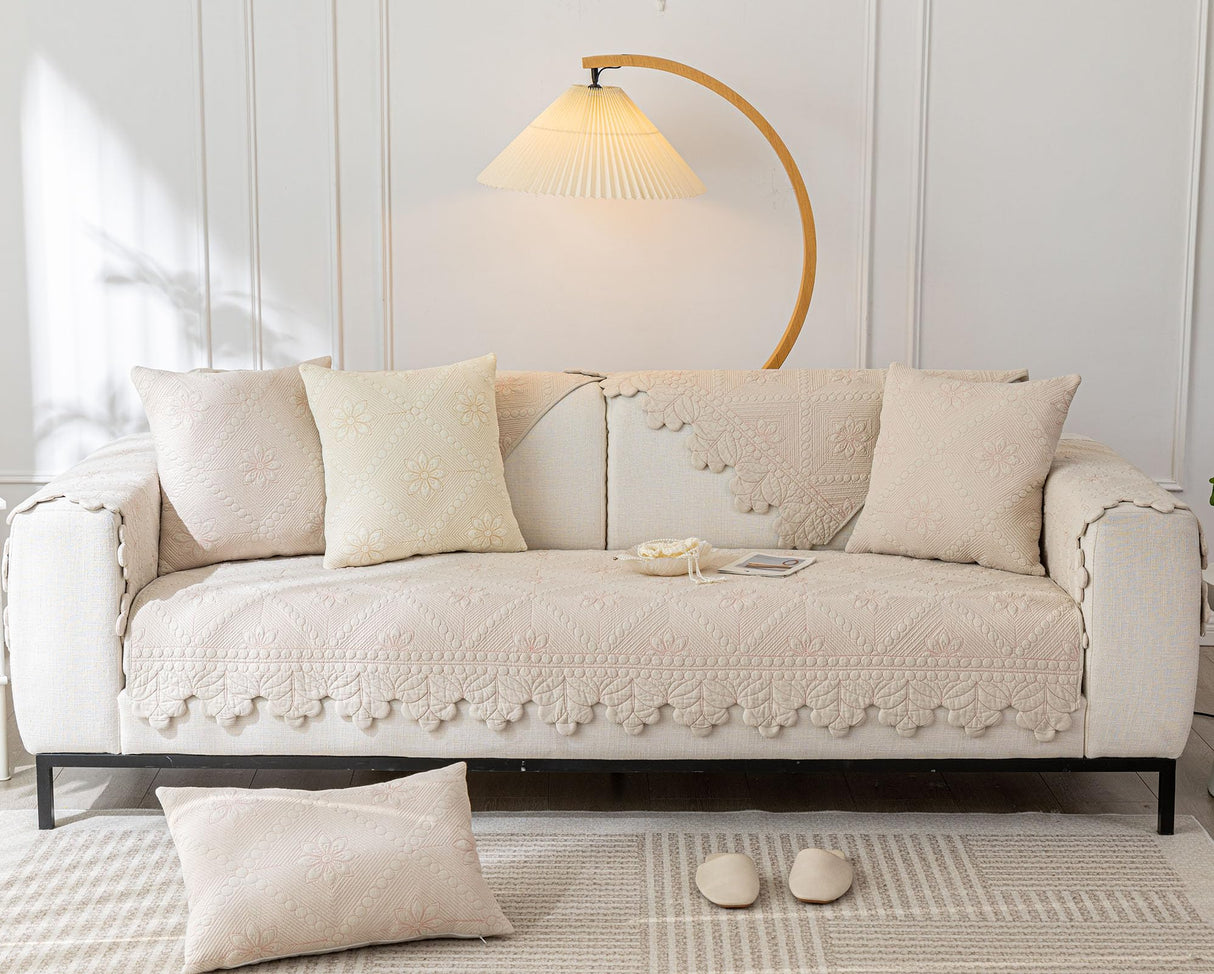 XSlive Cotton Quilted Dog Couch Cover for Sofa Farmhouse Rustic Embroidery Sectional Couch Cover Soft Anti-Slip Sofa Slipcover Furniture Protector for Kids, Pets (Khaki,43"x70") XSlive