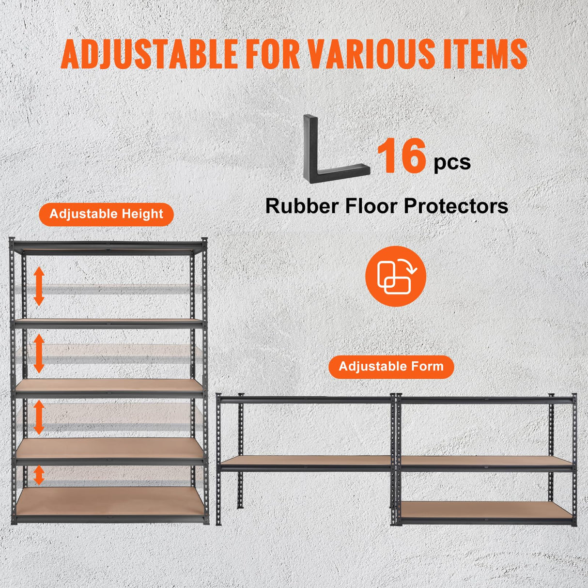 VEVOR Storage Shelves, 5-Tier Adjustable Storage Shelving Unit, 48" L x 24" W x 72" H Heavy Duty Garage Storage Shelves, Metal Shelves for Kitchen Pantry Basement Bathroom Laundry 2 Pack VEVOR