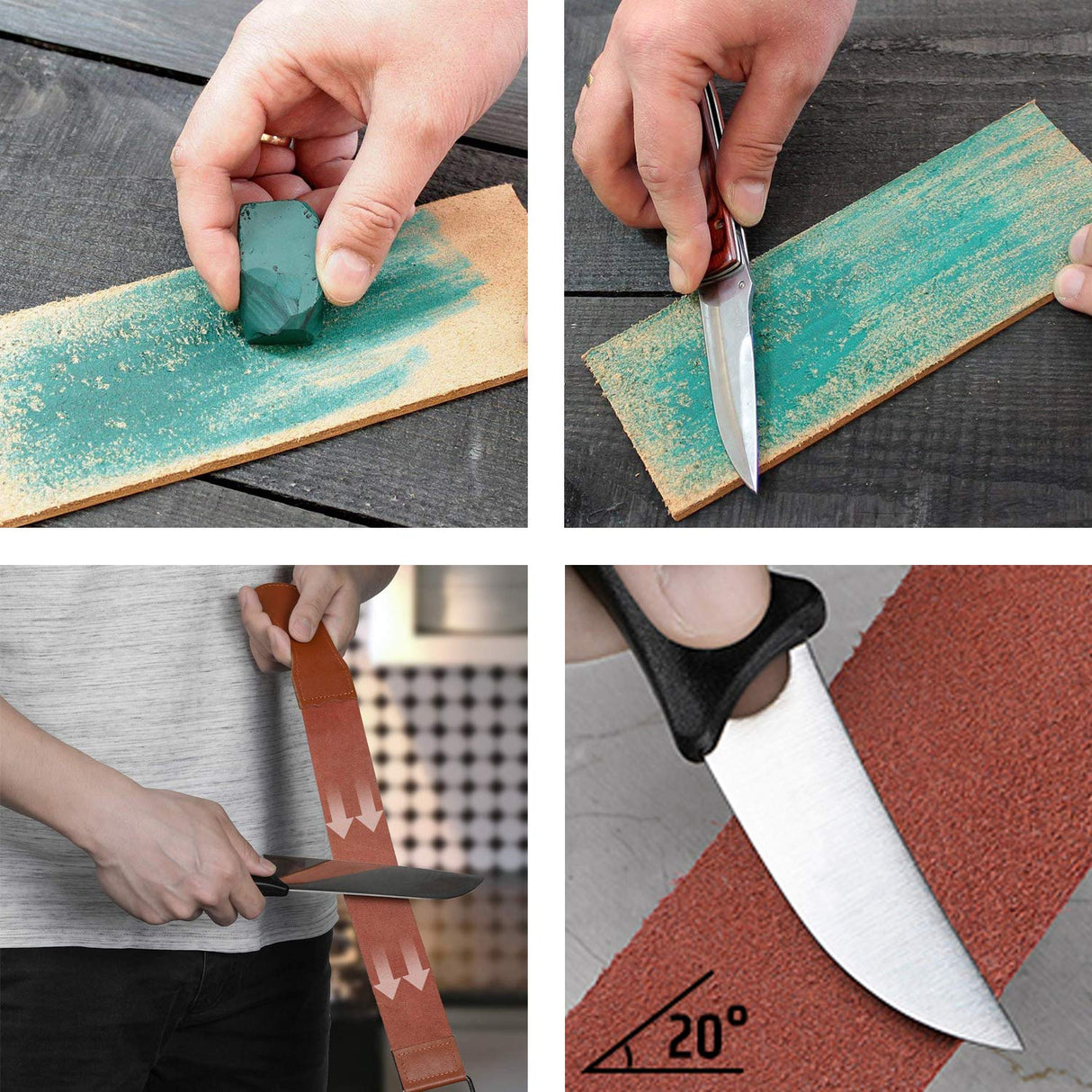 Knife Sharpening Stone Set,4 Side Grit 400/1000 3000/8000 Water Stone,Whetstone Kit with Non-slip Bamboo Base,Flattening Stone,Angle Guide,Leather Strop,Polishing Compound and Honing Guide. HJYC