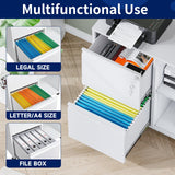 Yizosh 2-Drawer Metal File Cabinet with Lock, Mobile Lateral Filing Cabinet, Printer Stand with Adjustable Storage Shelves for Home Office (White) Yizosh