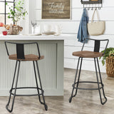 Yongqiang 24" Swivel Metal Bar Stools with Backs - Set of 2 Industrial Kitchen Chairs with Wooden Seats in Matte Black Yongqiang