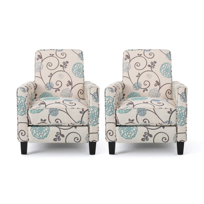 Christopher Knight Home Emmie Fabric Recliner (Set of 2), Light Beige with Blue Floral, Dark Brown - WoodArtSupply