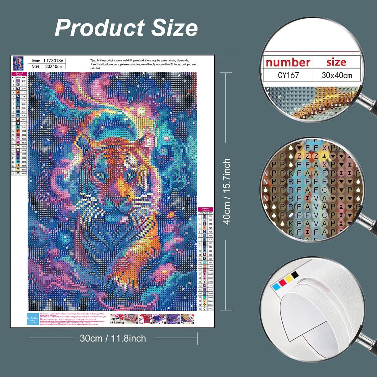 Lophomie Diamond Art Kits for Adults, Tiger Diamond Painting Kits for Adults Beginners, 5D DIY Diamond Dots Kits Gem Arts Crafts for Home Wall Decor 12x16 Inch Lophomie