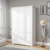 LABROSKIA White Wardrobe with 2 Drawers: 74" Large Wardrobe Closet for Hanging Clothes, Tall Armoire Closet with 2 Doors, Bedroom Armoires with Hanging Rod (47") LABROSKIA