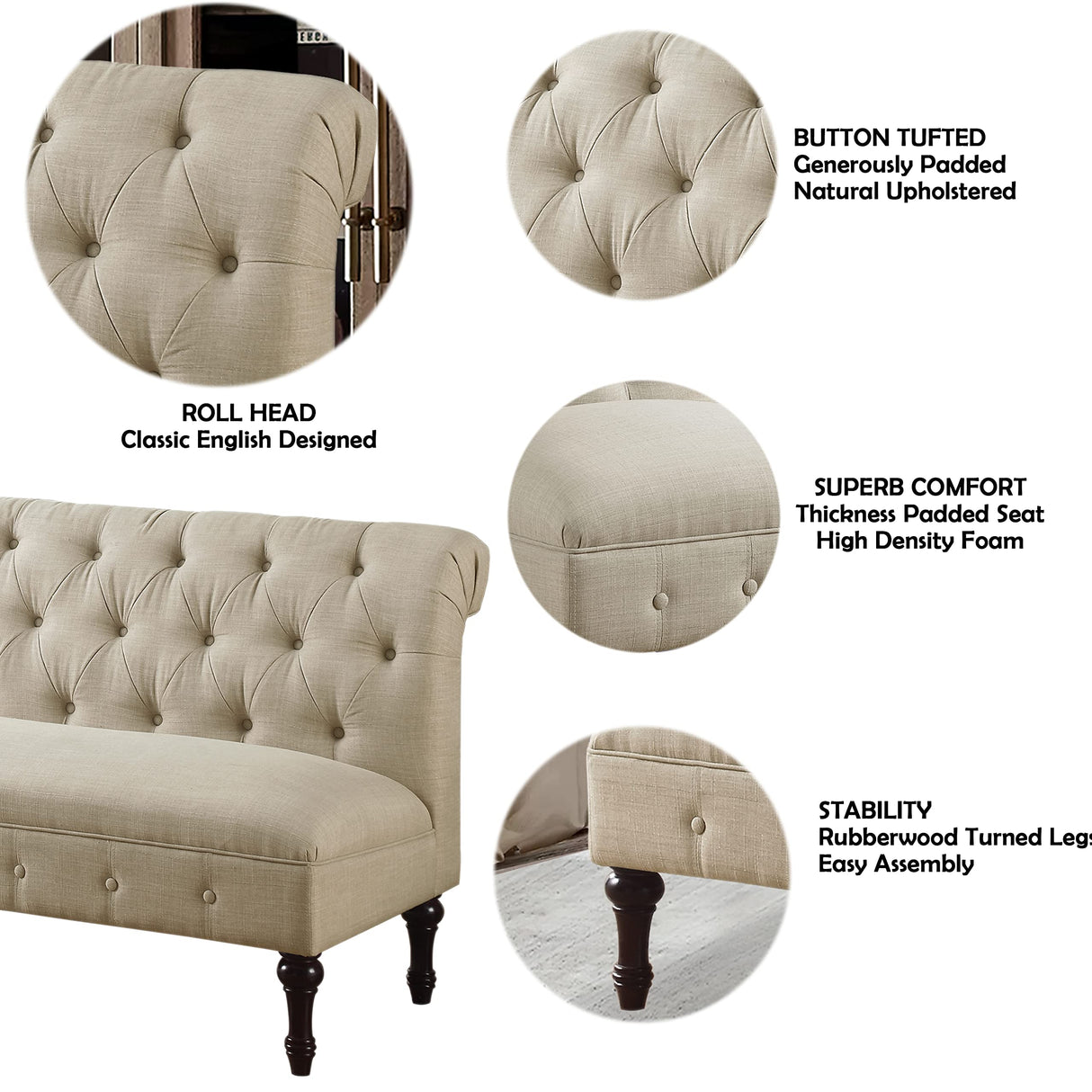 Rosevera Larkin Upholstered Tufted Fine Polyester Chair Loveseat Sofa Bench with Armless Design Easy Assembly for Living Room Bedroom, Beige Rosevera