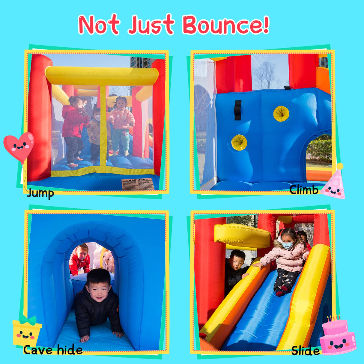 Baralir Inflatable Bounce House Water Park with Long Water Slide & Large Splash Pool Fits 5 Kids, Endless Fun of Jumping, Sliding, Climbing - Extra Cave and Tunnel Adventure and Water Cannon Baralir