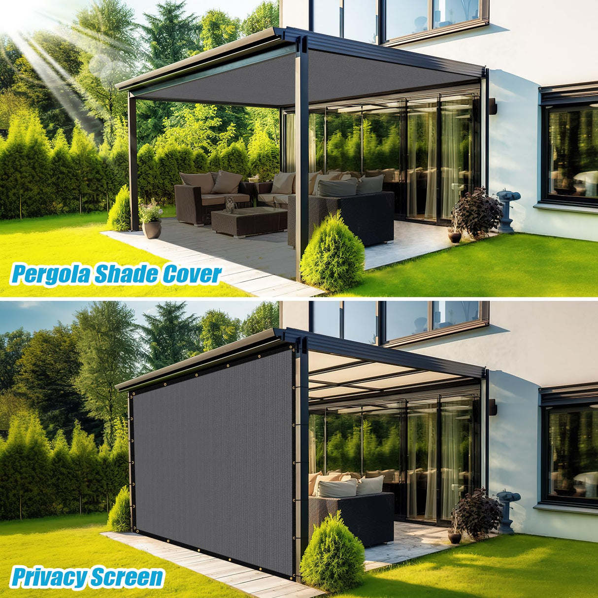 Amagenix 90% Pergola Shade Cover 18'X 18' Light Grey Sun Shade Cloth with Grommets GN01 for Outdoor Garden Patio Porch, Commercial Grade 200 GSM - Cable Zip Ties Included (We Customized) Amagenix