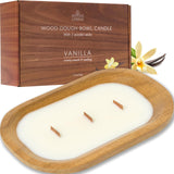 Spotless Leopard Pure Vanilla Bowl Candle -Vanilla Wooden Dough Bowl Candle Three Wooden Wicks - 240g (8.5 oz) in Gift Box and Protective Shipping Box Gift for Her Spotless Leopard