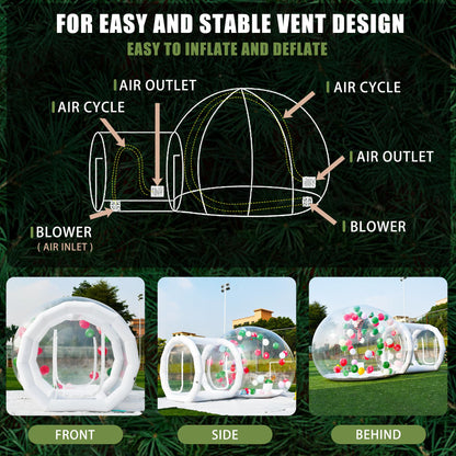 Inflatable Bubble Balloon House, Inflatable Tent Bubble House 10ft Dome 6ft Tunnel for Kids/Home/Wedding/Garden Party, Malls, Parks Event Exhibition, Clear Dome Balloon Garden Tent with Blowe - WoodArtSupply