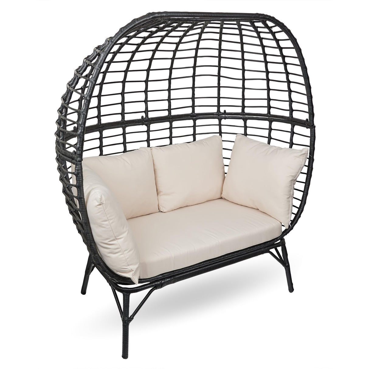 Alpine Corporation MHQ130 Indoor/Outdoor Double Seat Egg Chair w/Cushions, Versatile Patio & Sun Room Seating, 57" H, Black Alpine Corporation
