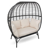 Alpine Corporation MHQ130 Indoor/Outdoor Double Seat Egg Chair w/Cushions, Versatile Patio & Sun Room Seating, 57" H, Black Alpine Corporation