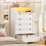 EnHomee Dresser for Bedroom, White Dresser with LED, Tall Dresser with 5 Wood Drawers, White Dresser for Bedroom, Bedroom Dressers & Chests of Drawers, Dressers for Bedroom with Metal Handles EnHomee