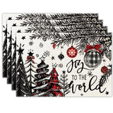 Heirloom Haven Christmas Placemats Set of 4, 12x18 Inch Christmas Tree Xmas Ball Table Mats Winter Joy to The World Seasonal Holiday Place Mat Table Decoration for Kitchen Dining Home Party Decor Heirloom Haven