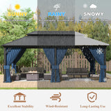 Kurapika 12' x 20' Hardtop Outdoor Metal Gazebo with Galvanized Steel Double Roof Canopy, Curtain and Netting, Aluminum Permanent Pavilion Gazebo, Navy Blue Kurapika