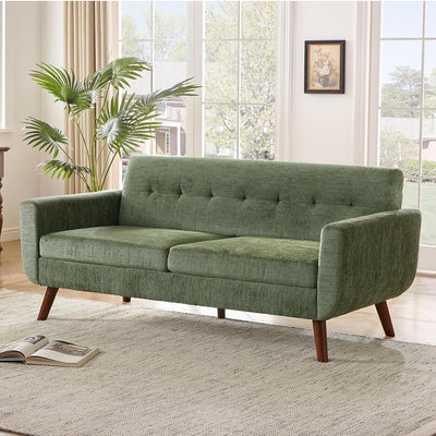 Tbfit 77.2" W Linen Sofa Couch, Mid Century Modern Decor Loveseat Couches for Living Room, Button Tufted Upholstered Small Couch for Bedroom, Solid, and Easy to Install Love Seats Furniture, Green