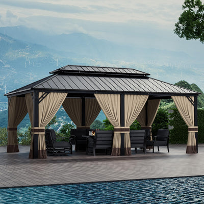 ASJMR 12x20ft Hardtop Gazebo Double Roof, outdoor pavilion with 2-layer hard top galvanized iron frame garden tent, suitable for courtyards, backyards, decks, and grass