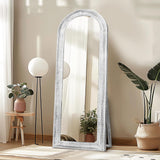 ABSWHLM 65"x22" Arched Full Length Mirror with Stand Solid Wood Frame Floor Large Mirror for Living Room, Bedroom Hanging Standing or Leaning Wall-Mounted, White ABSWHLM