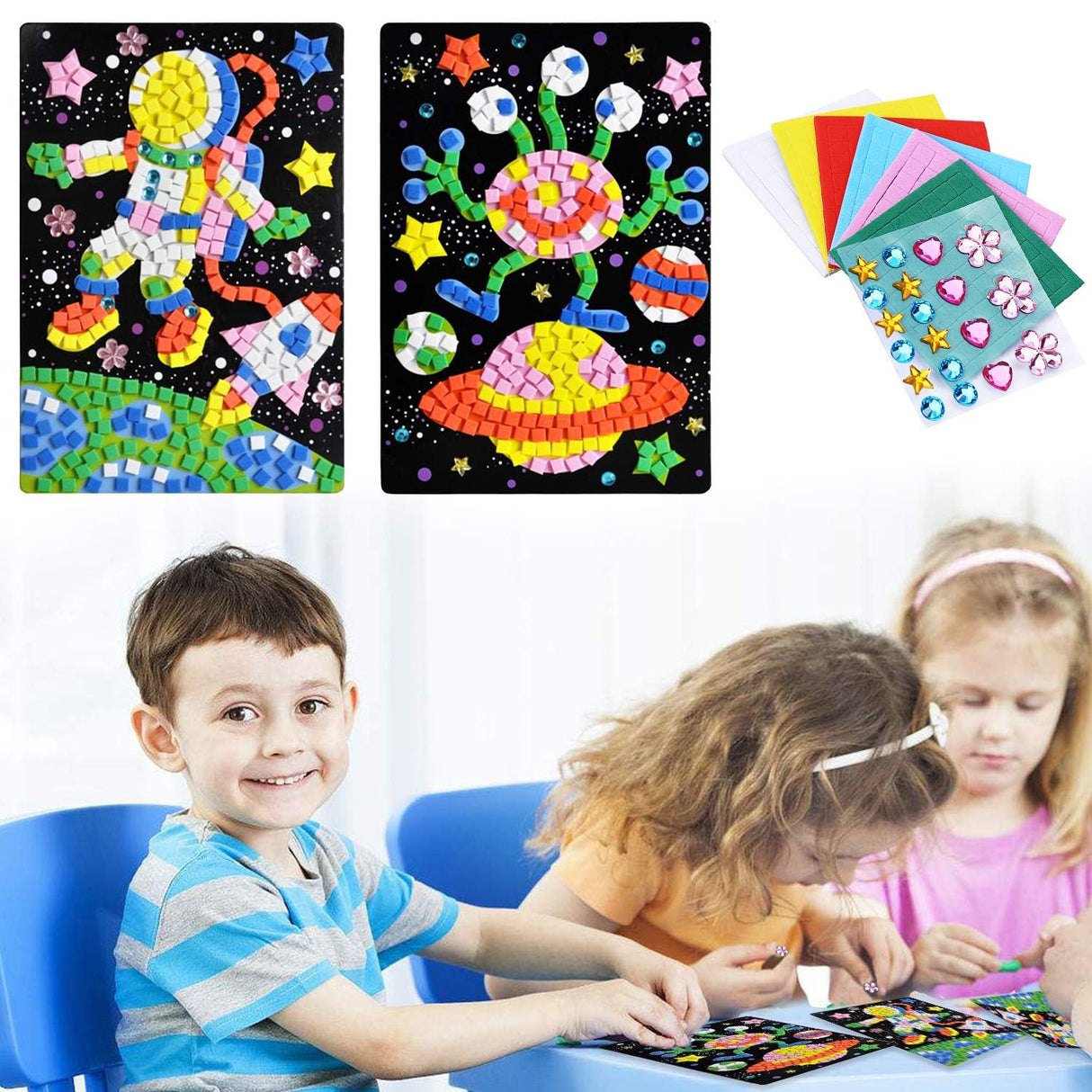 CCINEE Mosaic Sticker DIY Handmade Art Crafts Kits Christmas New Year Gifts for Kids Elephant Parrot Astronaut Dinosaurs 8 Packs CCINEE