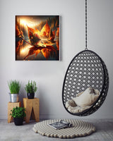 AREOPNMG 5D Fall Maple Leaf Diamond Painting Kits for Adults Beginners,DIY Mountain Lake Landscape Diamond Art,Full Round Drill Diamond Dot Gem Art Kits, Home Wall Decor 16x16 Inch AREOPNMG