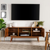 Walker Edison Modern 2 Door Solid Wood Stand for TVs up to 65 Inches, 58 Inch, Caramel Walker Edison