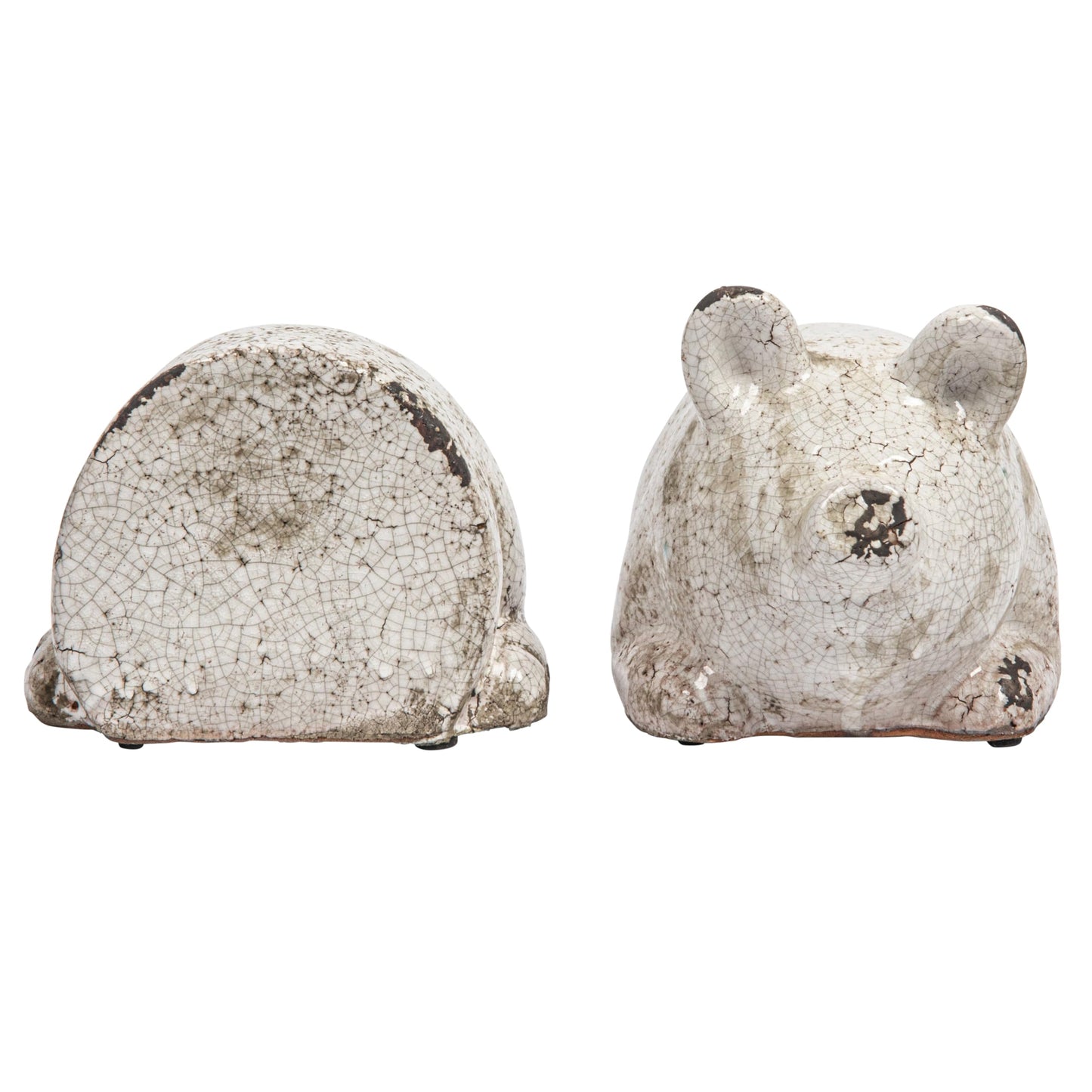 Creative Co-Op Distressed White Pig Shaped Terracotta Bookends (Set of 2 Pieces)