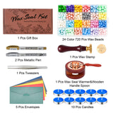 iTERYOU Wax Seal Kit - 624Pc Stamp Kit with 24 Colors, Spoon, 10 Tea Candles, Warmer, Pen Iteryou