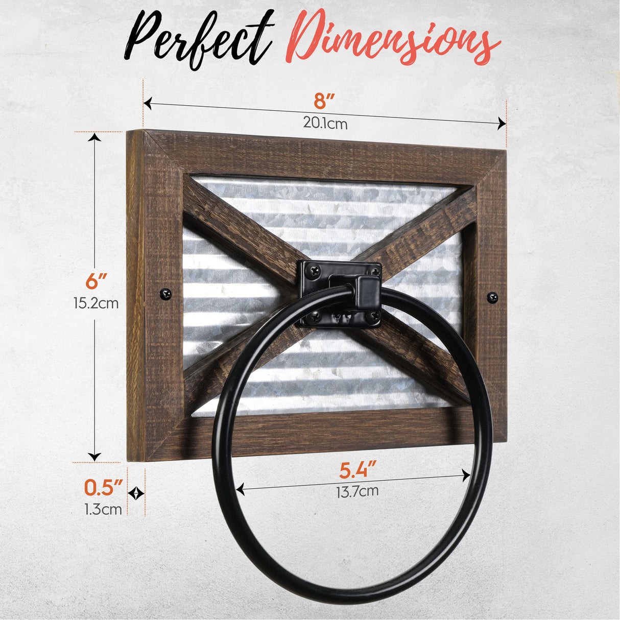 Autumn Alley Rustic Farmhouse Towel Holder for Bathroom, Rustic Hand Towel Holder, Rustic Towel Rack Holder, Wall Mounted, Western Bathroom Decor, Wood Country Decor, Galvanized Metal, Black Ring Autumn Alley