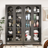 RGGCABINET Display Cabinet, Metal Curio Cabinets with Glass Doors, Black Kitchen Pantry Cabinet, 71" Tall Storage Cabinet with Adjustable Shelves, Lego Glass Cabinet for Dining Room, Home Office RGGCABINET